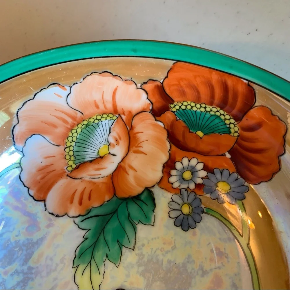 Antique/Vintage 1920’s Hand Painted Noritake Japan Lusterware Poppies Rice Bowl - Picture 4 of 7